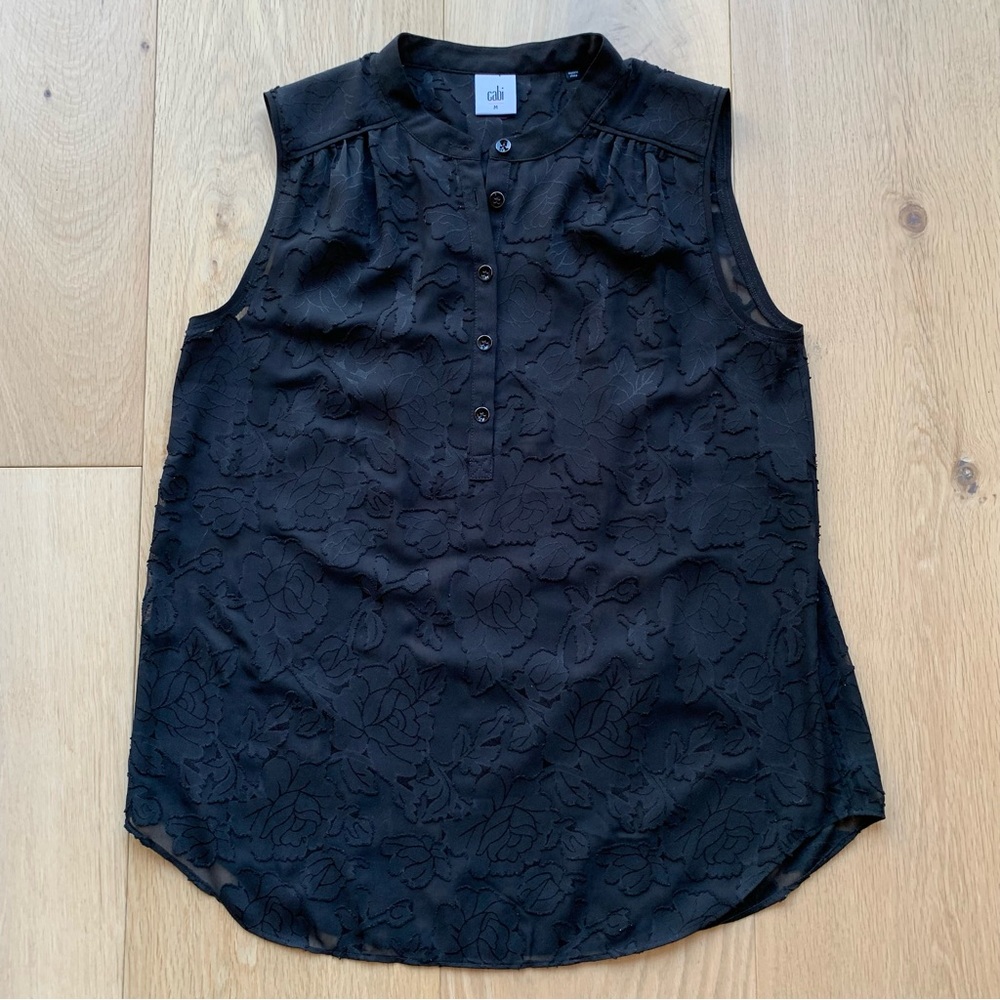 Cabi Sleeveless Black Sheer Floral Top Size M